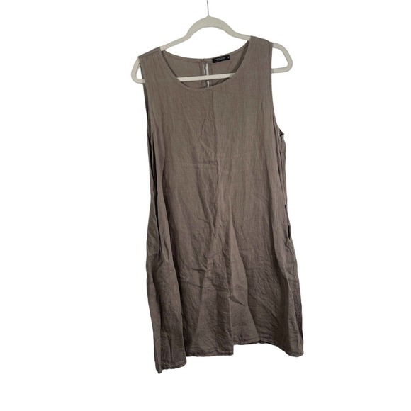 Lungo L'Arno Beige Sleeveless 100% Linen Dress Pockets Lagenlook Womens Medium - Picture 1 of 7